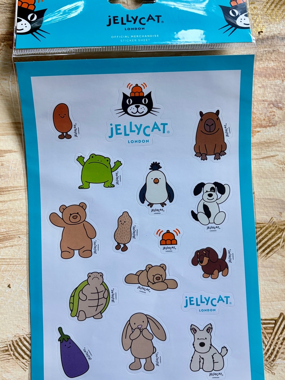 Jellycat Teal-Edged Animal Sticker Characters Sticker Sheet NEW